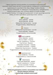 Sukcesy w konkursach przedmiotowych.